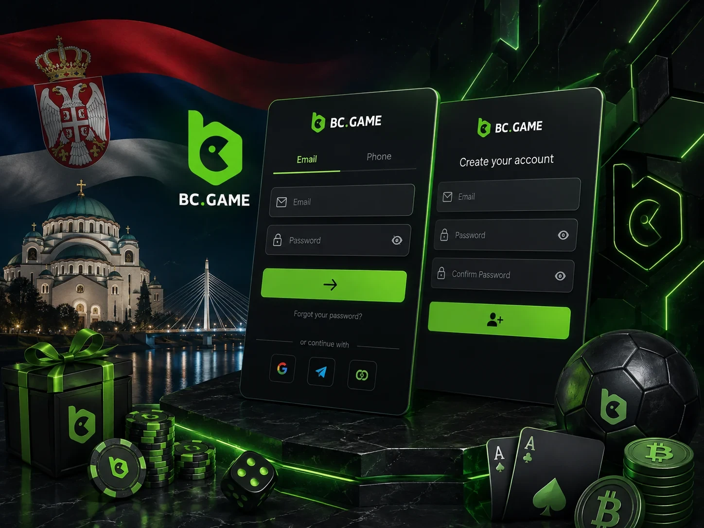 BC Game Sırbistan login screen for registration and sign in